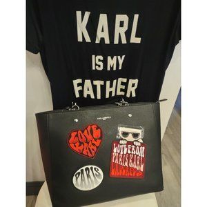 ❤️Karl Lagerfeld Love From Paris Patch Tote Bag Black Heart iconic purse Handbag
